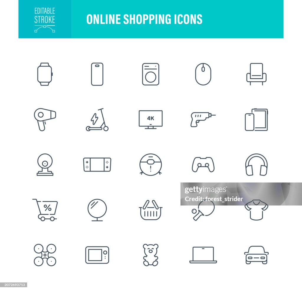 Online Shopping Icons Editable Stroke