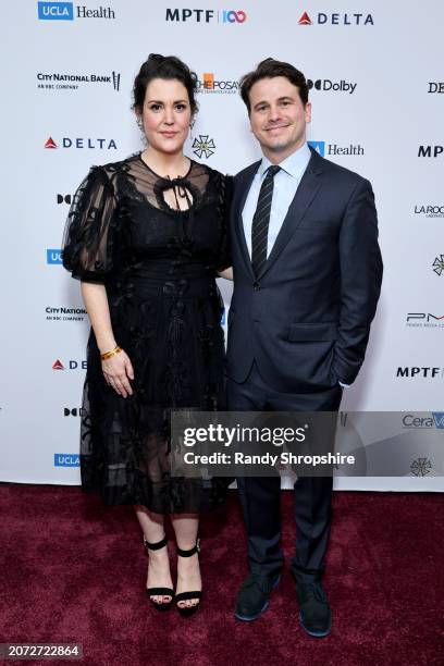 Melanie Lynskey and Jason Ritter attend MPTF's 22nd Annual Night Before at Fox Studio Lot on March 09, 2024 in Los Angeles, California.