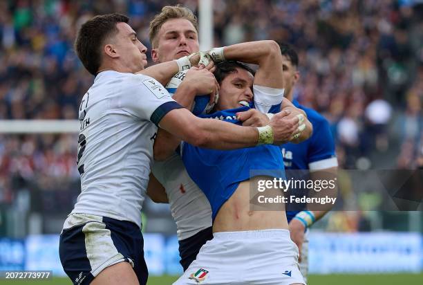 Ange Capuozzo of Italy competes for the ball during the Guinness Six Nations 2024 match between Italy and Scotland at Stadio Olimpico on March 09,...