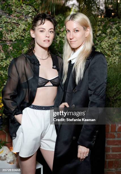 Kristen Stewart and Dylan Meyer attend the CHANEL and Charles Finch Annual Pre-Oscar Dinner at The Polo Lounge at The Beverly Hills Hotel on March...