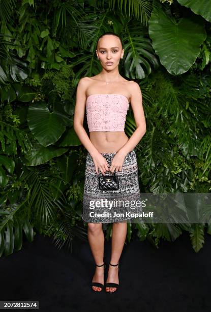 Lily-Rose Depp attends the CHANEL and Charles Finch Annual Pre-Oscar Dinner at The Polo Lounge at The Beverly Hills Hotel on March 09, 2024 in...