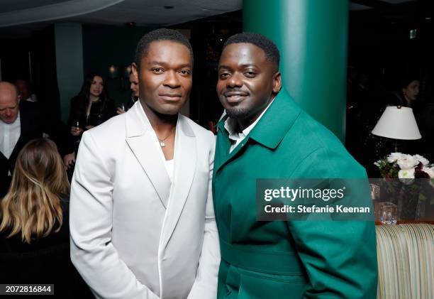 David Oyelowo and Daniel Kaluuya attend the CHANEL and Charles Finch Annual Pre-Oscar Dinner at The Polo Lounge at The Beverly Hills Hotel on March...