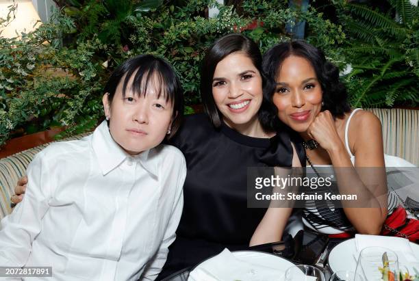Celine Song, America Ferrera, and Kerry Washington attend the CHANEL and Charles Finch Annual Pre-Oscar Dinner at The Polo Lounge at The Beverly...
