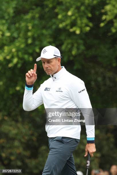 Henrik Stenson of MAJESTICKS GC reacts on 10th hole during day three of the LIV Golf Invitational - Hong Kong at The Hong Kong Golf Club on March 10,...