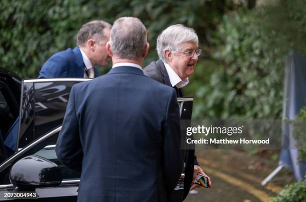 First Minister of Wales Mark Drakeford arrives for the Covid Inquiry at the Mercure Cardiff North Hotel on March 13, 2024 in Cardiff, Wales. The...