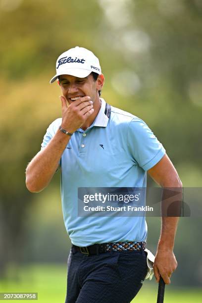 Matteo Manassero of Italy reacts on the 9th green during day four of the Jonsson Workwear Open at Glendower Golf Club on March 10, 2024 in...