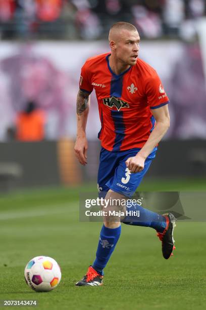 Thomas Poppler Isherwood of SV Darmstadt 98 controls the ball during the Bundesliga match between RB Leipzig and SV Darmstadt 98 at Red Bull Arena on...