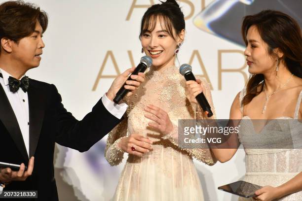 Actress Isabella Leong arrives at the red carpet of the 17th Asian Film Awards on March 10, 2024 in Hong Kong, China.