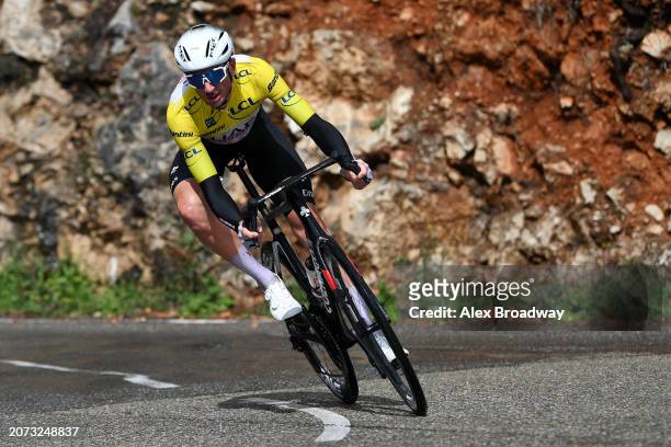 Brandon Mcnulty of The United States and UAE Team Emirates - Yellow leader jersey competes competes during the 82nd Paris - Nice 2024, Stage 8 a...