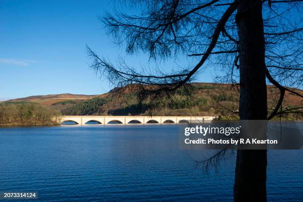 ladybower reservoir and ashopton viaduct in the peak district - january blues stock pictures, royalty-free photos & images