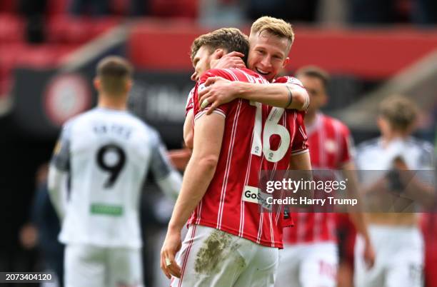 Ross McCrorie and Rob Dickie of Bristol City celebrate following the Sky Bet Championship match between Bristol City and Swansea City at Ashton Gate...