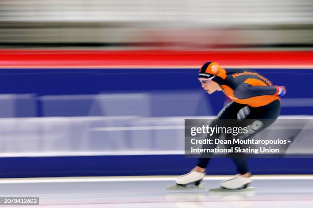 Joy Beune of Netherlands competes and wins the 5000m Women AllRound race during the ISU World Speed Skating Allround and Sprint Championships at Max...