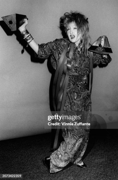 American singer, songwriter and actress Cyndi Lauper attends the 3rd Annual American Video Awards, held at the Santa Monica Civic Auditorium in Santa...