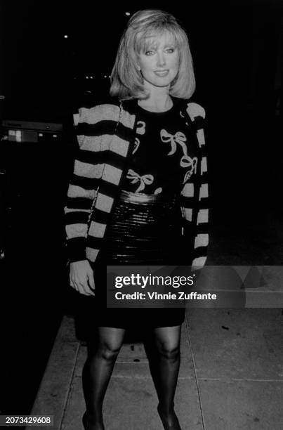 American actress Morgan Fairchild attends a party hosted by Virgin Records, held at Pazzia, a restaurant in Los Angeles, California, 13th February...