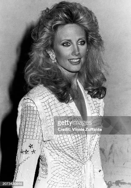 American actress Morgan Fairchild attends the inaugural AIDS Project Los Angeles 'Commitment to Life' Dinner, held at the Westin Bonaventure Ballroom...