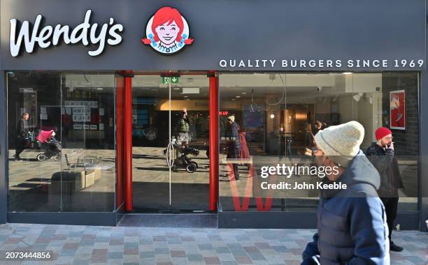 General view of a Wendy's fast food burger restaurant on March 9, 2024 in Chelmsford, United Kingdom.