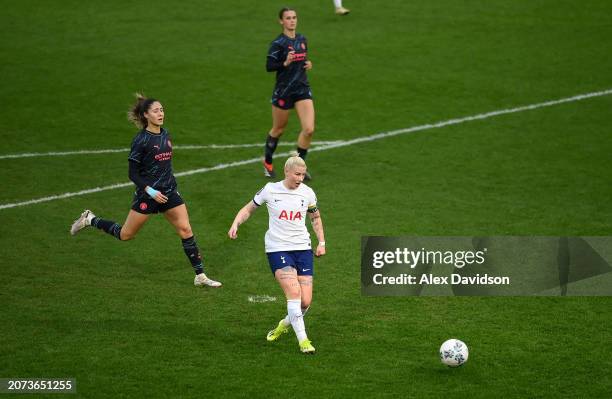 Bethany England of Tottenham Hotspur scores her team's first goal during the Adobe Women's FA Cup Quarter Final match between at Brisbane Road on...