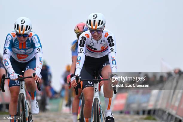 Pfeiffer Georgi of The United Kingdom and Team dsm-firmenich PostNL crosses the finish line during the 17th Miron Women's WorldTour Ronde van Drenthe...