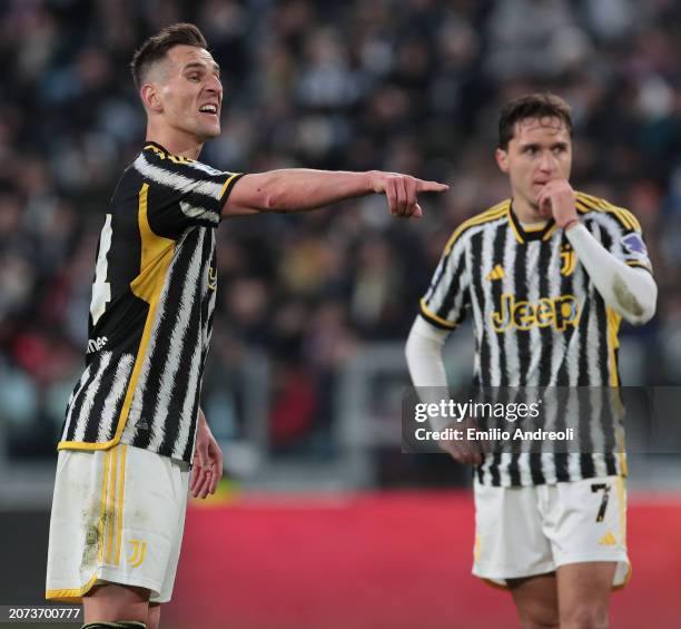 Arkadiusz Milik of Juventus gestures during the Serie A TIM match between Juventus and Atalanta BC at Allianz Stadium on March 10, 2024 in Turin,...