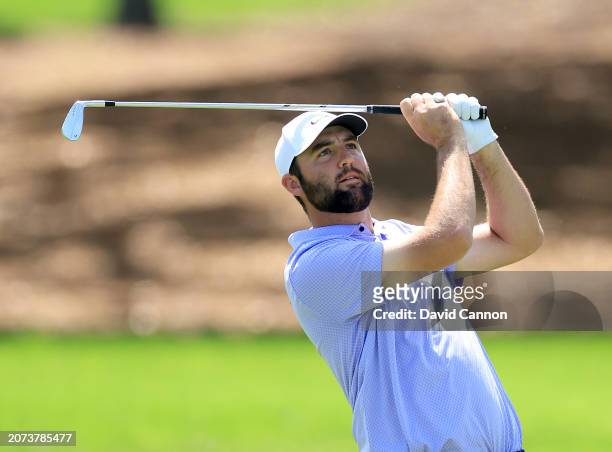 Scottie Scheffler of The United States plays his second shot on the first hole during the final round of the Arnold Palmer Invitational presented by...