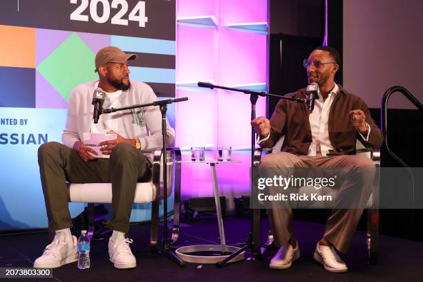 Andre Iguodala and Evan Turner at Vox Media Podcast Stage Presented by Atlassian at SXSW on March 10, 2024 in Austin, Texas.