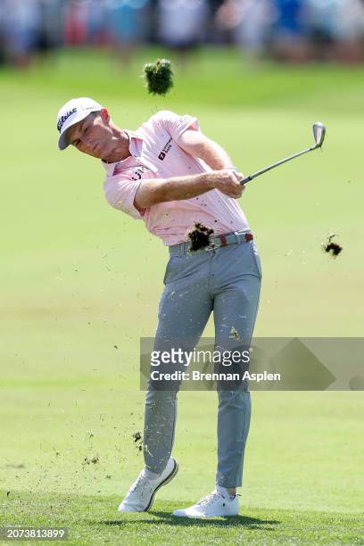 Will Zalatoris of the United States hits an approach shot on the first hole during the final round of the Arnold Palmer Invitational presented by...