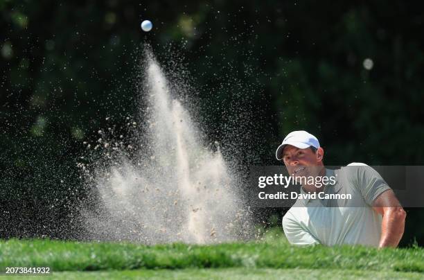 Rory McIlroy of Northern Ireland plays his third shot on the first hole during the final round of the Arnold Palmer Invitational presented by...