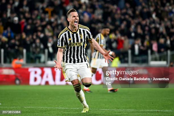 Arkadiusz Krystian Milik of Juventus celebrates after scoring his team's second goal during the Serie A TIM match between Juventus and Atalanta BC -...