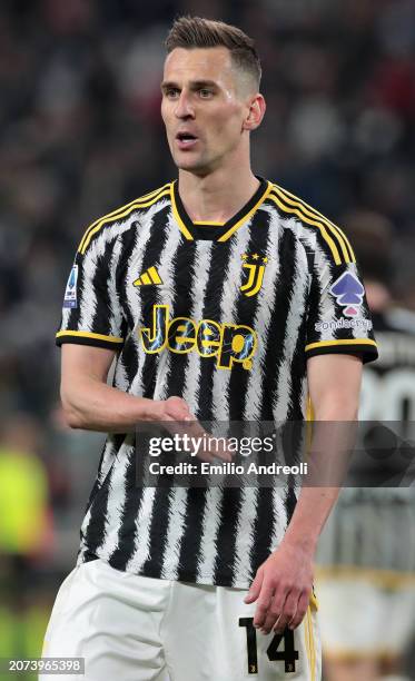 Arkadiusz Milik of Juventus gestures during the Serie A TIM match between Juventus and Atalanta BC at Allianz Stadium on March 10, 2024 in Turin,...