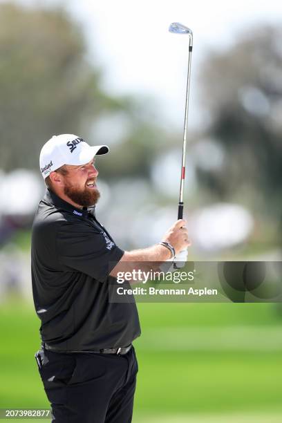 Shane Lowry of Ireland watches his approach shot on the third hole during the final round of the Arnold Palmer Invitational presented by Mastercard...