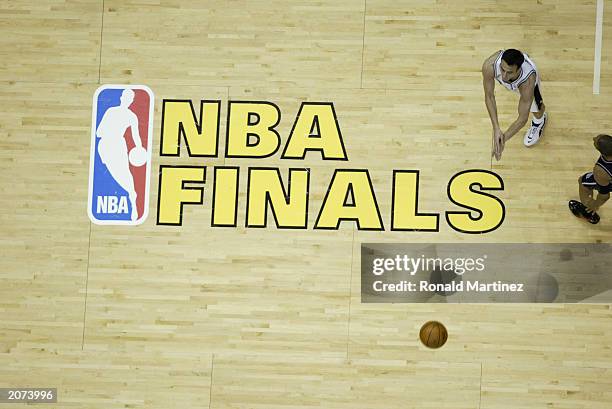 General view of the NBA Finals logo during Game one of the 2003 NBA Finals between the New Jersey Nets and the San Antonio Spurs at SBC Center on...