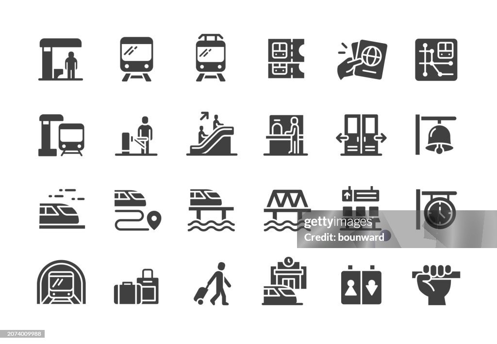 Train Station icons. Filled style.
