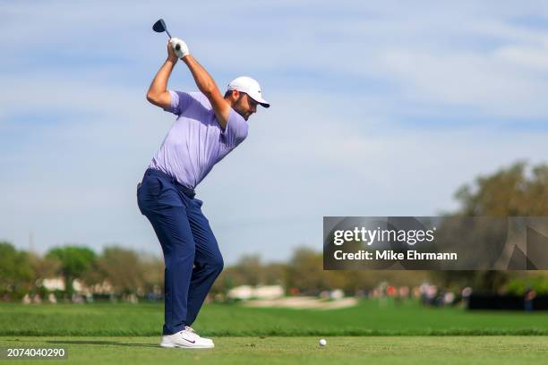 Scottie Scheffler of the United States hits a tee shot on the 11th hole during the final round of the Arnold Palmer Invitational presented by...