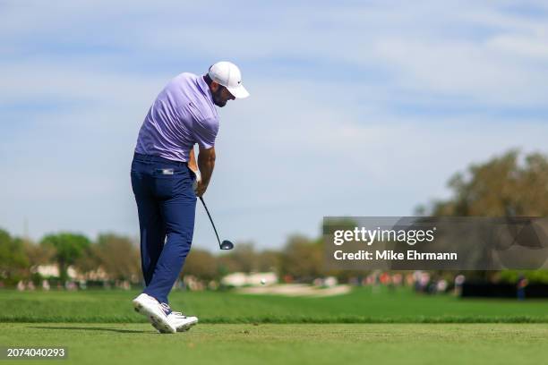Scottie Scheffler of the United States hits a tee shot on the 11th hole during the final round of the Arnold Palmer Invitational presented by...