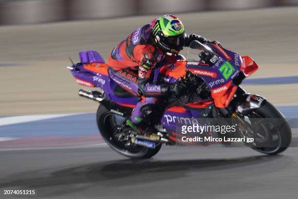 Franco Morbidelli of Italy and Prima Pramac Racing heads down a straight during the MotoGP race during the MotoGP Of Qatar - Race at Losail Circuit...