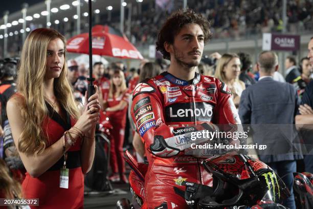 Francesco Bagnaia of Italy and Ducati Lenovo Team prepares to start on the grid during the MotoGP race during the MotoGP Of Qatar - Race at Losail...