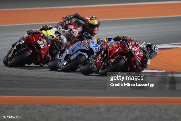 Enea Bastianini of Italy and Ducati Lenovo Team leads the field during the MotoGP race during the MotoGP Of Qatar - Race at Losail Circuit on March...