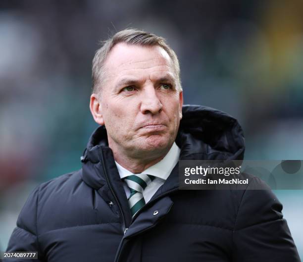 Celtic manager Brendan Rodgers is seen during the Scottish Cup Quarter Final match between Celtic and Livingston at Celtic Park on March 10, 2024 in...