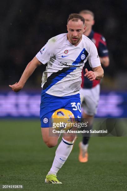 Carlos Augusto of FC Internazionale in action during the Serie A TIM match between Bologna FC and FC Internazionale - Serie A TIM at Stadio Renato...