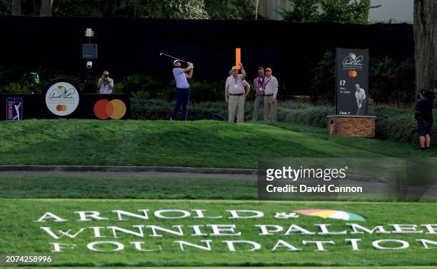 Scottie Scheffler of The United States plays his tee shot on the 17th hole during the final round of the Arnold Palmer Invitational presented by...