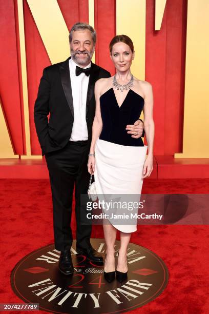 Judd Apatow and Leslie Mann attend the 2024 Vanity Fair Oscar Party Hosted By Radhika Jones at Wallis Annenberg Center for the Performing Arts on...