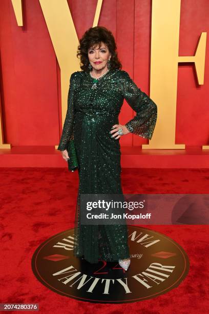 Joan Collins attends the 2024 Vanity Fair Oscar Party Hosted By Radhika Jones at Wallis Annenberg Center for the Performing Arts on March 10, 2024 in...