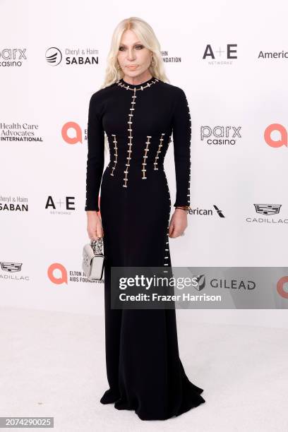 Donatella Versace attends the Elton John AIDS Foundation's 32nd Annual Academy Awards Viewing Party on March 10, 2024 in West Hollywood, California.