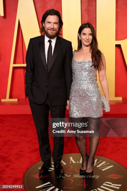 Jason Bateman and Amanda Anka attend the 2024 Vanity Fair Oscar Party Hosted By Radhika Jones at Wallis Annenberg Center for the Performing Arts on...