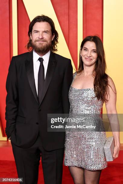 Jason Bateman and Amanda Anka attend the 2024 Vanity Fair Oscar Party Hosted By Radhika Jones at Wallis Annenberg Center for the Performing Arts on...