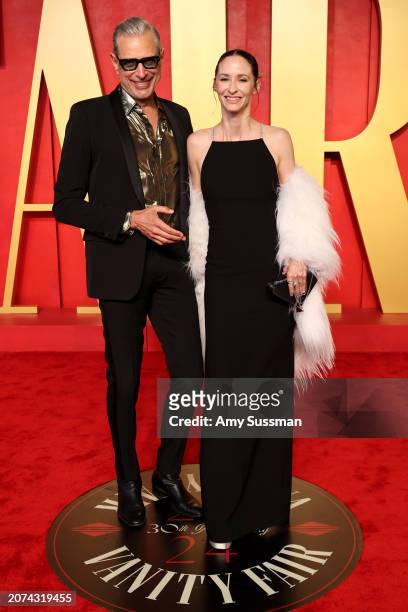 Jeff Goldblum and Emilie Livingston attend the 2024 Vanity Fair Oscar Party Hosted By Radhika Jones at Wallis Annenberg Center for the Performing...