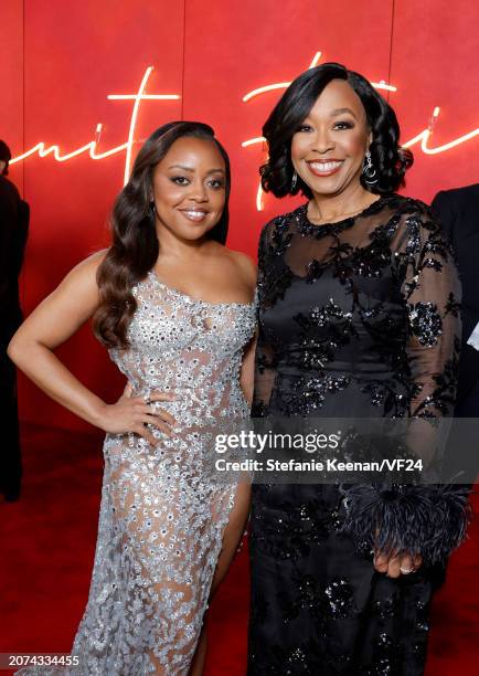 Quinta Brunson and Shonda Rhimes attend the 2024 Vanity Fair Oscar Party Hosted By Radhika Jones at Wallis Annenberg Center for the Performing Arts...
