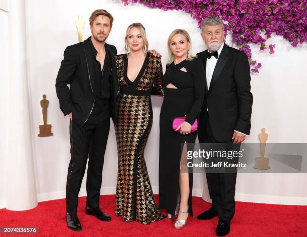 Ryan Gosling, Mandi Gosling, Donna Gosling, and Valerio Attanasio attend the 96th Annual Academy Awards at Dolby Theatre on March 10, 2024 in...
