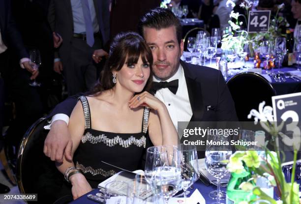 Zooey Deschanel and Jonathan Scott attend the Elton John AIDS Foundation's 32nd Annual Academy Awards Viewing Party on March 10, 2024 in West...