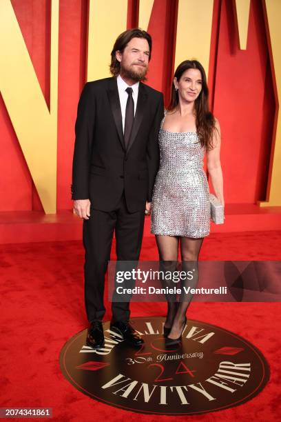 Jason Bateman and Amanda Anka attend 2024 Vanity Fair Oscar Party Hosted By Radhika Jonesat Wallis Annenberg Center for the Performing Arts on March...